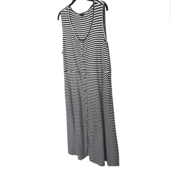 Torrid Sleeveless Black and White Stripe Jersey Snap Front Dress w/ Pockets - Picture 6 of 11